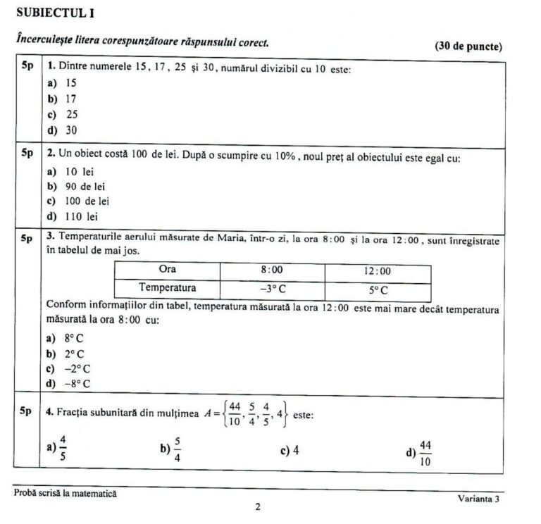 Subiecte Matematica Evaluare Nationala 2021